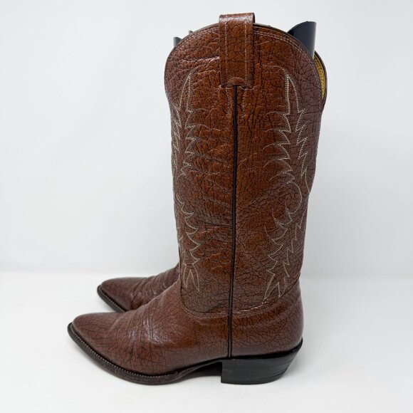 Nocona Brown Leather Western Boots Men's US Size 8 Pull On Made in USA - Picture 3 of 10